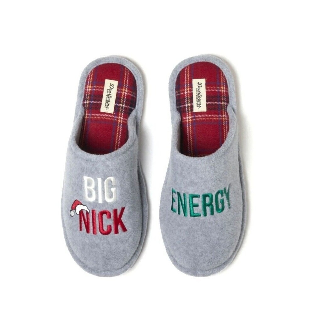 NWT Dearfoams Plush Memory Foam Slippers Men's Sm (7-8) Gray "Big‎ Nick Energy"